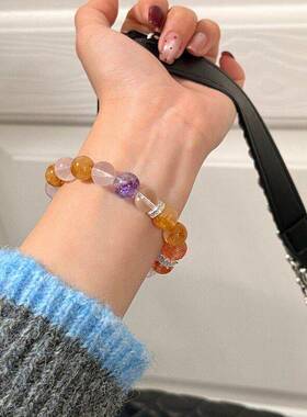 【浪漫满屋】天然黄胶花紫水晶多宝手串小清新女款手饰送闺蜜朋友