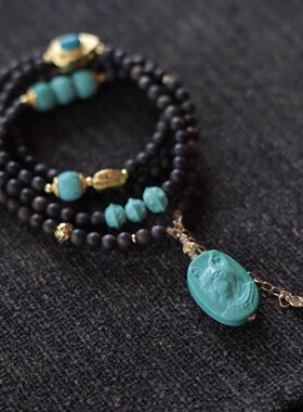 原创白奇楠沉香多圈手炼项炼两用款搭配菱镁矿百香籽瓜珠法老猫牌