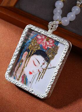 观音菩萨唐卡挂饰琉璃编绳款手工制作民族风唐卡吊坠毛衣链饰品