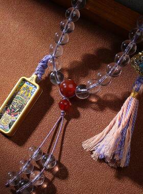 藏式扎基拉姆唐卡108念珠吊坠原创多圈配饰搭配唐卡吊牌流苏文玩