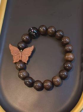 老山檀香蝴蝶单圈手链搭配沉香木设计款一线螺钿手串文玩配饰手链