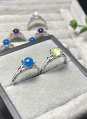 A076天然金葡萄紫晶6*6宝石戒指活口可调节白铜托非纯银托ZC成品