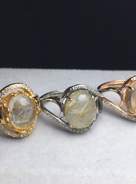 清货戒指镶嵌天然铜发晶