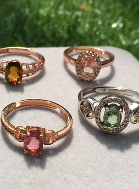 清货天然绿碧玺成品戒指刻面s925