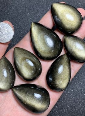 天然金曜石大水滴吊坠镶嵌项链