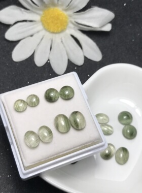 耳钉料！天然绿发晶椭圆形裸石