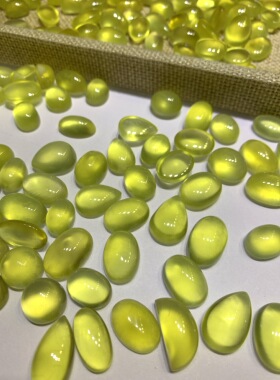 大颗粒！天然金葡萄石裸石戒面椭圆形水滴可镶嵌编绳绕线戒指吊坠