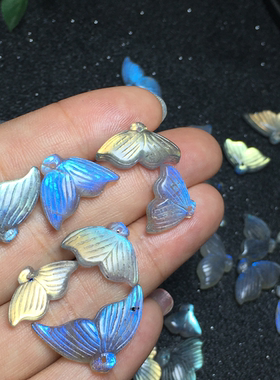 天然灰月光美人鱼雕刻件