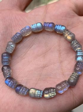 天然灰月光石貔貅（无孔）镶嵌戒指吊坠手链编手绳  打孔需备注