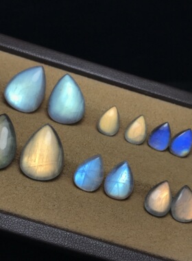 小水滴耳坠料！天然拉长石灰月光双面小水滴无孔裸石镶嵌绕线耳坠