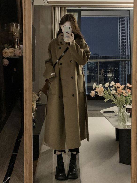 毛呢外套2023年新款女风衣中长款小个子秋冬加厚大衣高级感超好看,淘宝优惠券,粉丝福利购,淘宝优惠卷