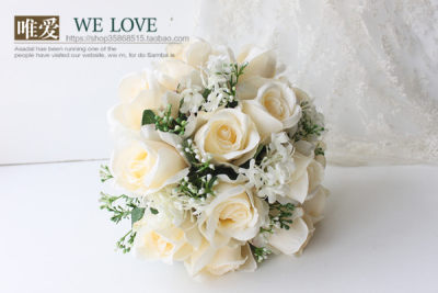 Welove韩式新娘手捧花结婚拍照摄影婚礼仿真花束纯净香槟 虎窝淘