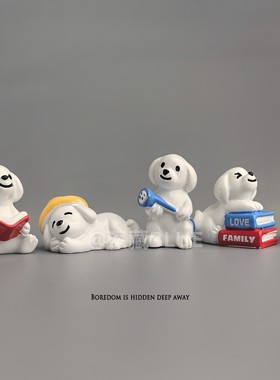 呆萌小白狗狗治愈桌面摆件