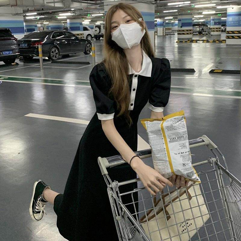 夏22年季款pollo领长冷淡风女装高级感初恋茶裙歇法式连 三坑日记