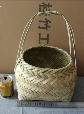 竹青竹编手提篮中结实收纳野餐篮