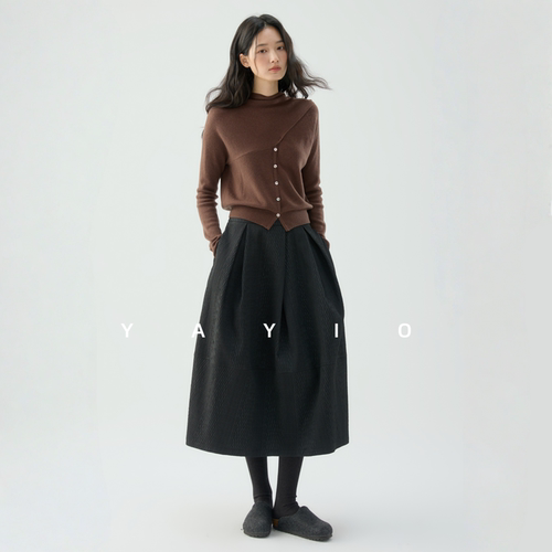YAYIO【花影茧型】绉丝暗纹面料廓形分割花苞半身裙 气质优雅伞裙 - 图3