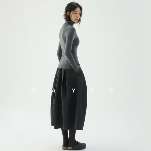 YAYIO【花影茧型】绉丝暗纹面料廓形分割花苞半身裙 气质优雅伞裙 - 图1