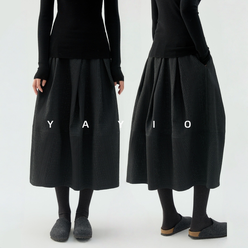YAYIO【花影茧型】绉丝暗纹面料廓形分割花苞半身裙 气质优雅伞裙 - 图0