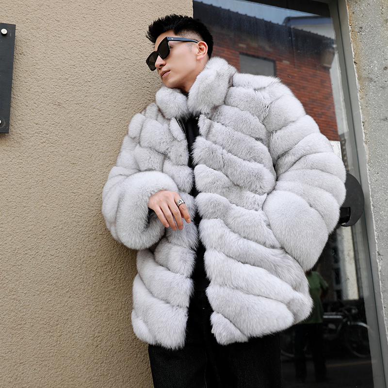 原生态进口狐狸毛皮草外套男2025新款真皮毛一体毛毛大衣加厚保暖 - 图0