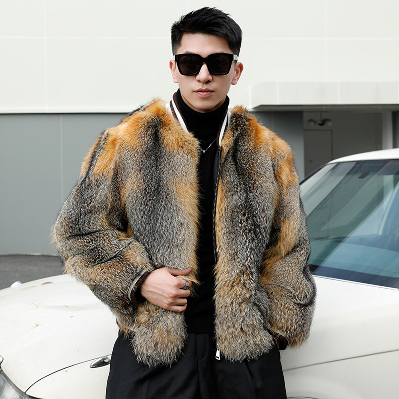 皮毛一体男夹克2025冬季新款高级感灰狐皮草外套男狐狸毛短款休闲,淘宝优惠券,粉丝福利购,淘宝优惠卷
