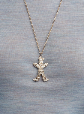 【CnHnOn脂肪商店】时髦秋冬浅金色圣诞姜饼人珍珠长项链毛衣链