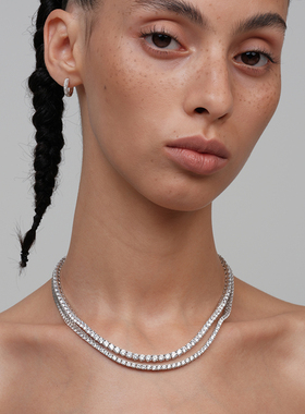 【CnHnOn脂肪商店】s925纯银4mm活彩锆石高碳钻tennis镶钻项链