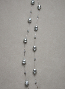 【CnHnOn脂肪商店】s925纯银巴洛克麻灰色珍珠镂空感长款项链