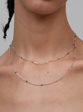 【CnHnOn脂肪商店】彩虹豆珐琅小球串珠蛇骨链简约时髦锁骨项链