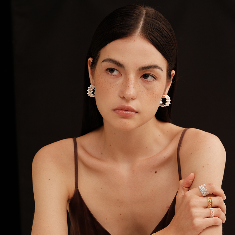 【CnHnOn脂肪商店】蕾丝镂空刺绣花纹雕刻法式精致耳圈耳环 - 图3