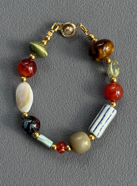 【CnHnOn脂肪商店】时髦小众复古天然石头彩色手工串珠个性项链