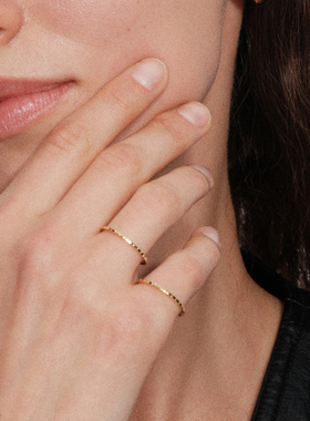 【CnHnOn脂肪商店】s925纯银超细金格纹条百搭简约法式日系戒指