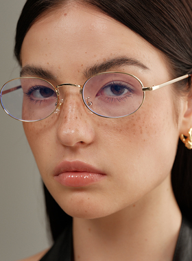 【CnHnOn脂肪商店】性感书呆子少女金属框千禧细框椭圆平光镜眼镜