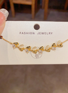 小众轻奢锆石麦穗猫眼石手链精致时尚百搭设计高级感超闪手饰爱心