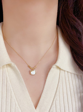 日韩时尚可爱百搭贝壳小猫吊坠项链精致轻奢小众气质简约锁骨链女