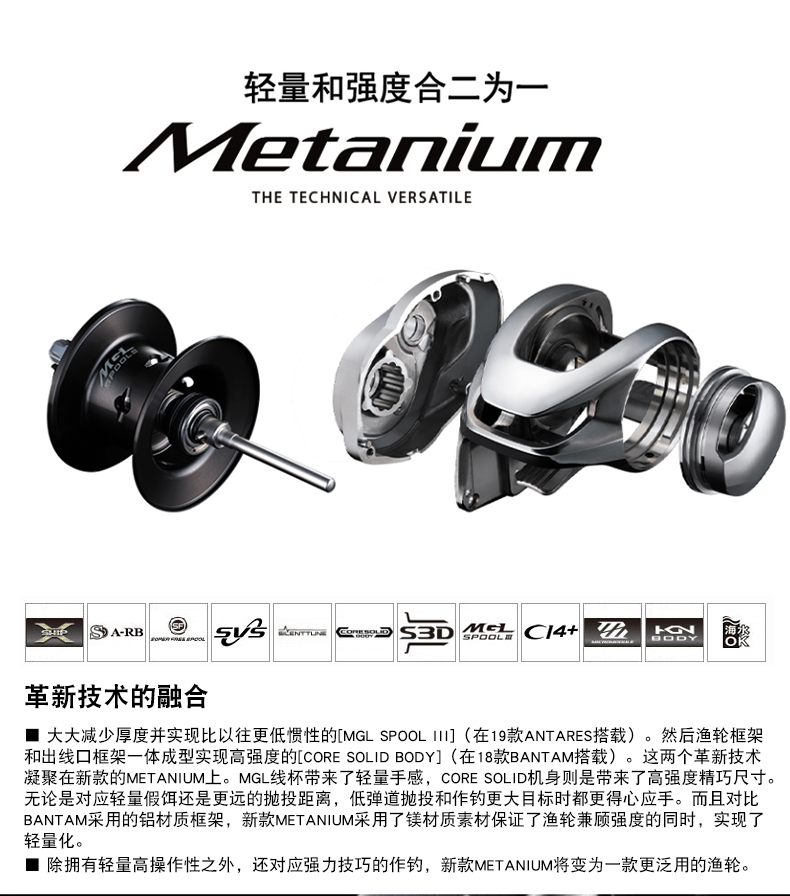 禧玛诺蒙塔尼MGL 泛用水滴轮 metanium 高速轻量化远投日本路亚轮图片