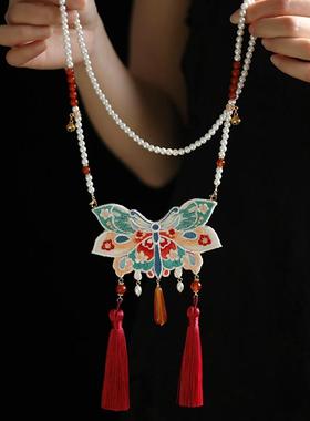 国风汉服刺绣蝴蝶璎珞项链