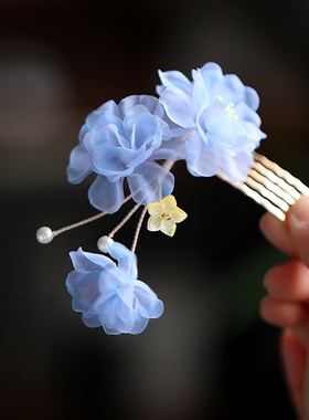 汉服发饰仙美少女花朵发梳插梳唐风簪花旗袍配饰古风花朵发钗头饰