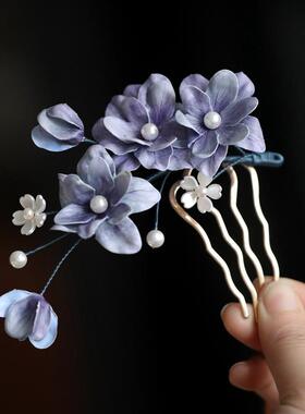 古风花朵头饰u型发簪古典旗袍汉服盘发配饰唐风发梳插梳仙气簪子