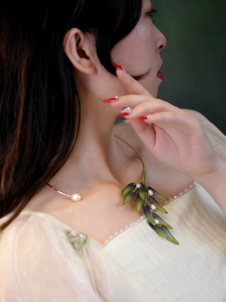 项链女2022年新款古风竹叶流苏项圈女璎珞汉服配饰设计感小众脖圈 - 图0