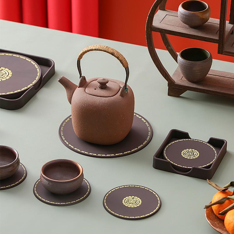 6片装 新中式杯垫隔热垫家用茶壶垫碗垫无味餐垫烟缸垫茶艺防水垫