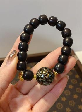 黑檀老型搭配满螺钿大漆单圈手链diy配件文玩佛珠手串时尚配饰