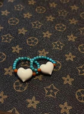 正宗猛犸象牙爱心搭配菱镁矿松石diy配件文玩佛珠手串时尚配饰