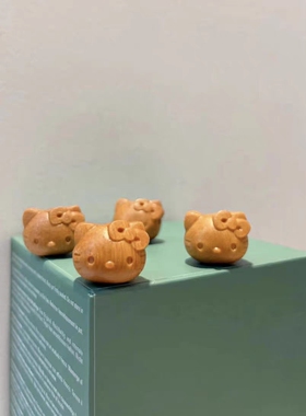 檀木kt猫配件配饰散珠子 diy手链项链kt猫通孔珠子原创手工编织绳