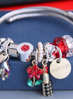 多元素欧美风花朵口红挂坠手镯