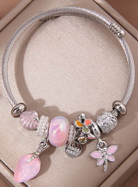 1个时尚简洁闪钻水滴 蜻蜓坠多元素配饰潘DL简洁个性手镯1212