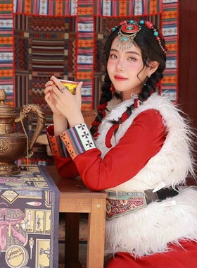 情侣款藏式贵族藏装藏族少数民族舞蹈演出西藏写真藏袍配饰饰品