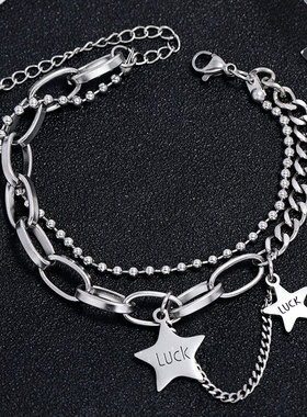 不锈钢简洁圆牌坠个性气质手链