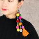 ຕຸ້ມຫູ pompom ສີສັນແບບຊົນເຜົ່າ Retro, ບຸກຄະລິກກະພາບໃນວັນພັກ bohemian ຍາວ tassel ຕຸ້ມຫູສໍາລັບແມ່ຍິງ