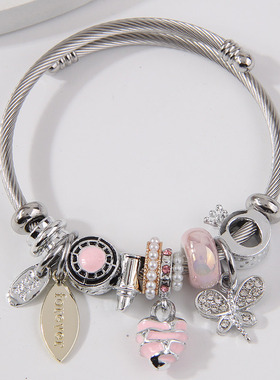 时尚简洁潘家百搭爱心蜻蜓多元素挂坠女气质手镯0558