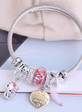 多元素欧美风猫咪爱心吊坠手镯